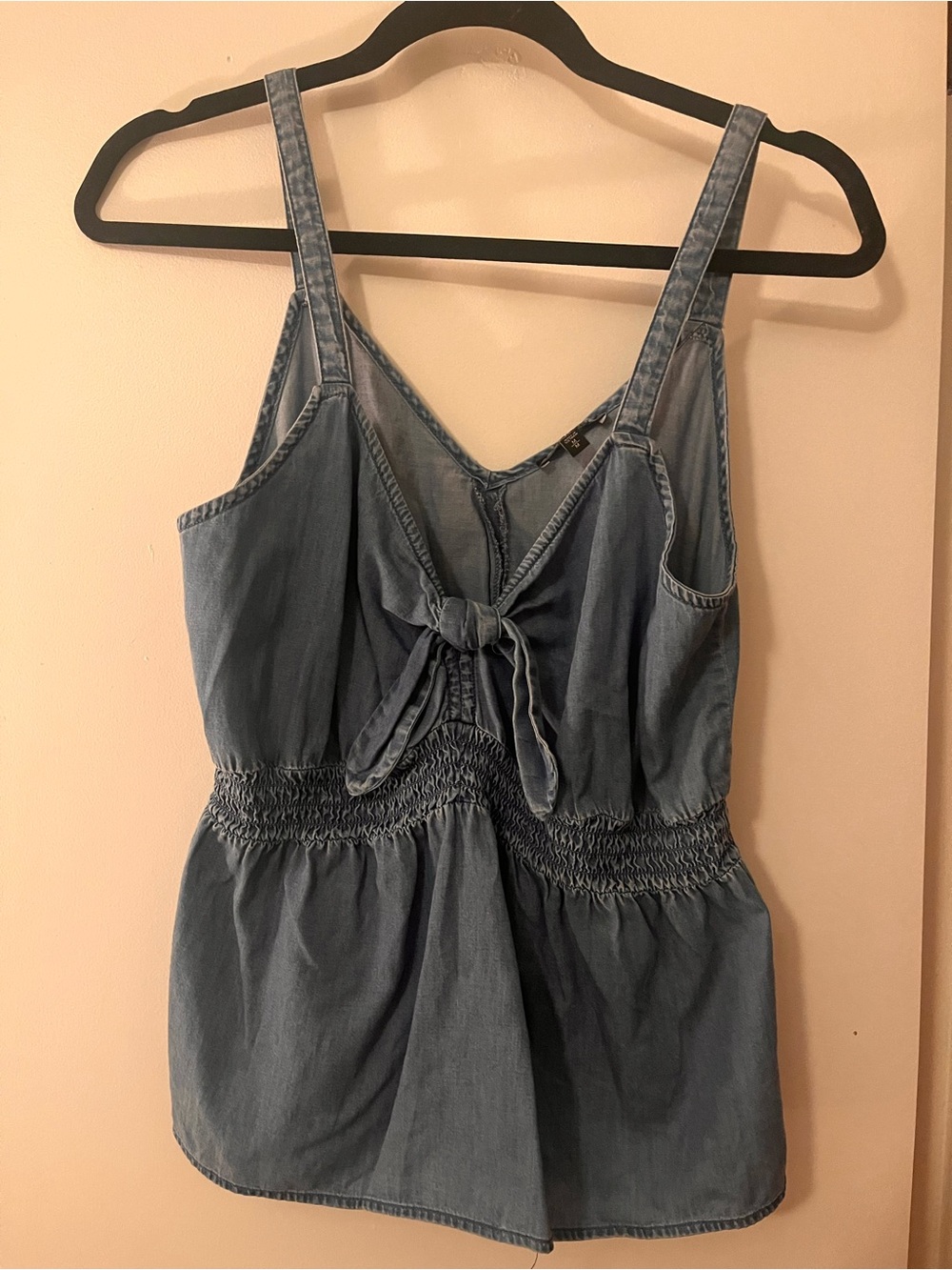 Express Light Blue Denim Tie-Front Tank Top